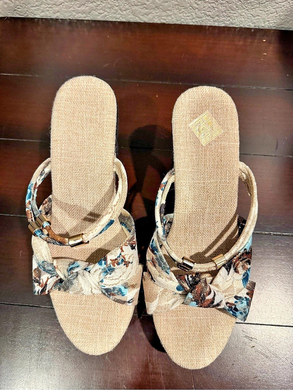 Vietnamese Style Floral Wedges w/ Gold Accents
